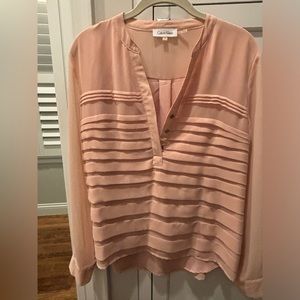 Calvin Klein sheer pleated blouse. L/S blush pink, size S